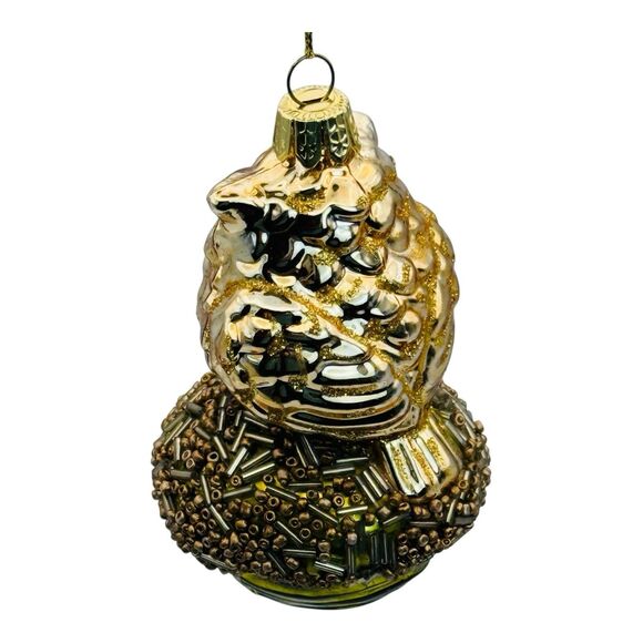 Christmas Vintage Owl Glass Ornament Metallic Embellishments Gold Hanger 4.5in - Picture 2 of 6